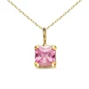 Collier - Pendentif Or Jaune 18 Carats 750/000 - Zirconium Rose - Chaine Dorée