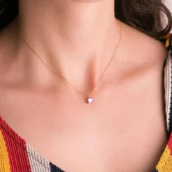 Collier - Pendentif Or Jaune 18 Carats 750/000 - Zirconium Rose - Chaine Dorée