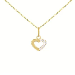 Collier - Pendentif Or Jaune Coeur Serti de Zirconiums - Chaine Dorée Offerte