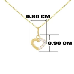 Collier - Pendentif Or Jaune Coeur Serti de Zirconiums - Chaine Dorée Offerte