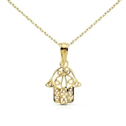 Collier - Pendentif Or Jaune Main de Fatma - Chaine Dorée