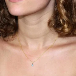 Collier - Pendentif Or Jaune Topaze Bleue Goutte - Femme
