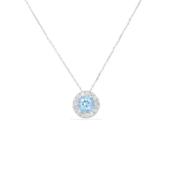 Collier Or Blanc Topaze Bleue et Zirconiums – Femme