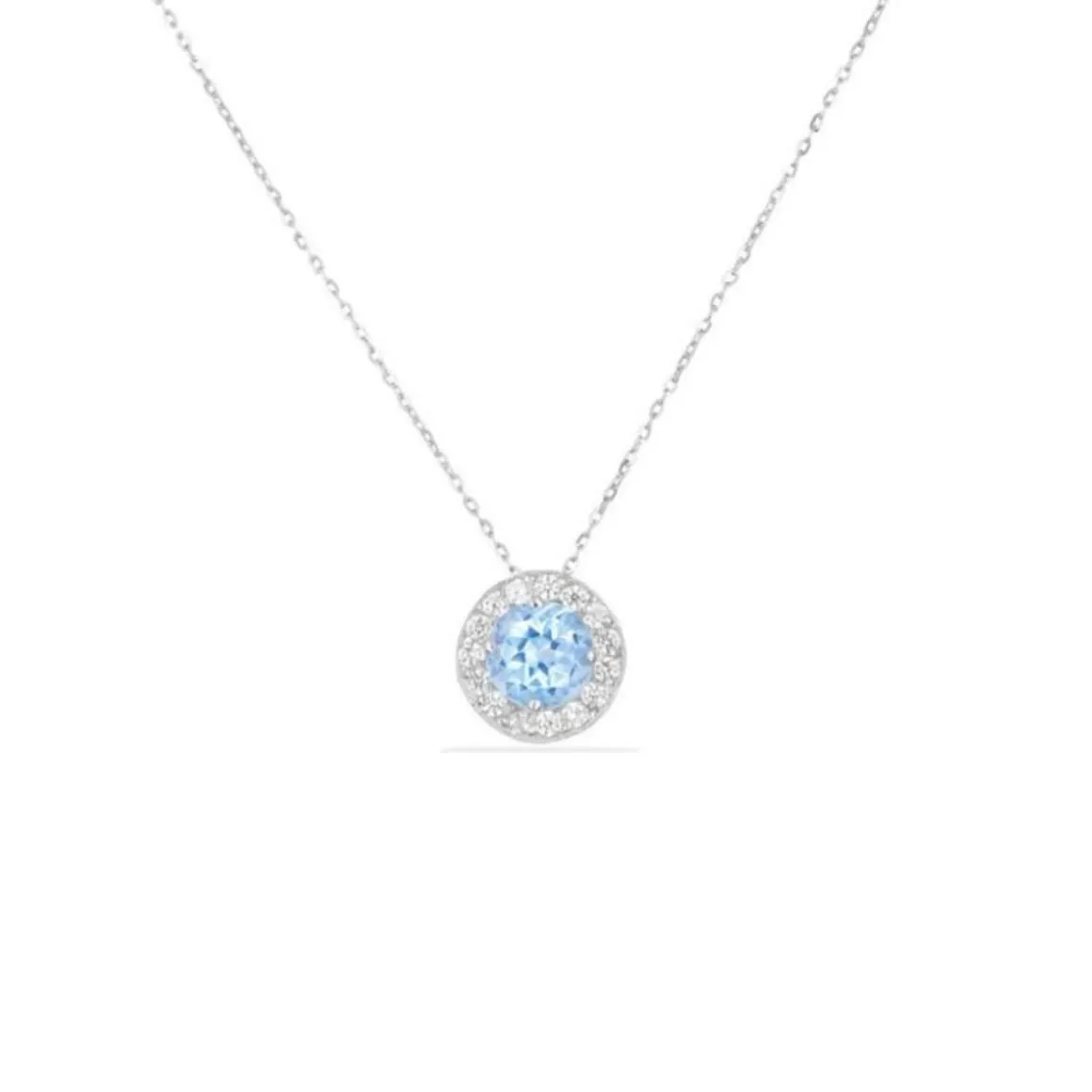 Collier Or Blanc Topaze Bleue et Zirconiums – Femme