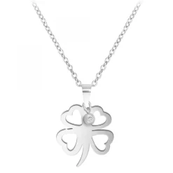 Collier trèfle en acier inoxydable par SC Crystal orné d'un véritable diamant blanc