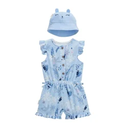 Combishort bébé + chapeau en gaze de coton bleue Bella Chica