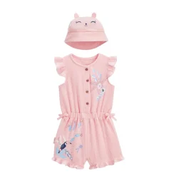 Combishort bébé + chapeau en gaze de coton corail Bella Chica