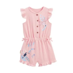 Combishort bébé + chapeau en gaze de coton corail Bella Chica