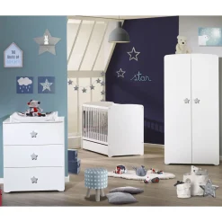 Commode à langer 3 tiroirs NEW BASIC Boutons Etoile Gris