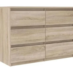 Commode CHELSEA 6 tiroirs - L 110 x P 42 x H 80 - Décor chene sonoma
