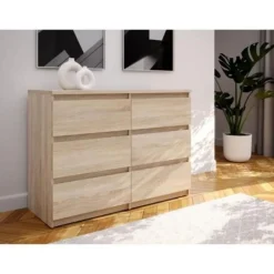 Commode CHELSEA 6 tiroirs - L 110 x P 42 x H 80 - Décor chene sonoma