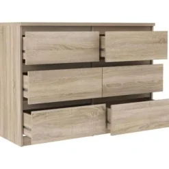 Commode CHELSEA 6 tiroirs - L 110 x P 42 x H 80 - Décor chene sonoma