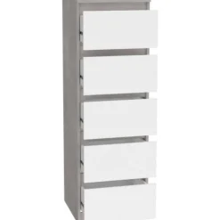 Commode CHELSEA 5 tiroirs - 41,8 cm - Décor optique béton clair KILOX et blanc mat