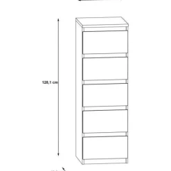Commode CHELSEA 5 tiroirs - 41,8 cm - Décor optique béton clair KILOX et blanc mat