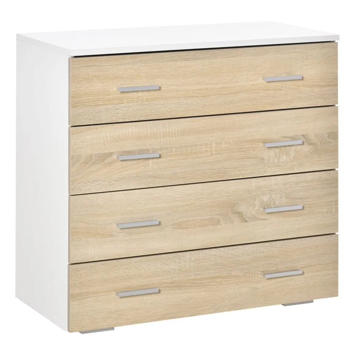 Commode meuble de rangement style contemporain 4 tiroirs 76 x 35 x 72 cm blanc et couleur bois