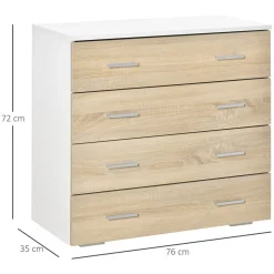 Commode meuble de rangement style contemporain 4 tiroirs 76 x 35 x 72 cm blanc et couleur bois