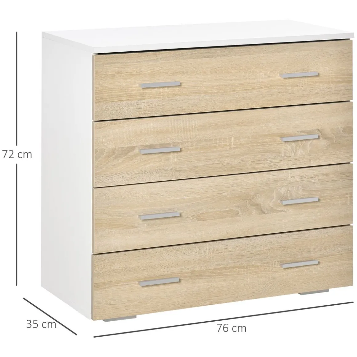 Commode meuble de rangement style contemporain 4 tiroirs 76 x 35 x 72 cm blanc et couleur bois