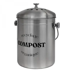 Composteur, bac, poubelle à compost de cuisine 5L rond en Inox - Gris
