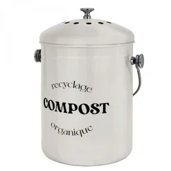 Composteur, bac, poubelle à compost de cuisine 5L rond en Inox - Beige