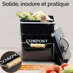Composteur, bac, poubelle à compost de cuisine - 3 L - Noir