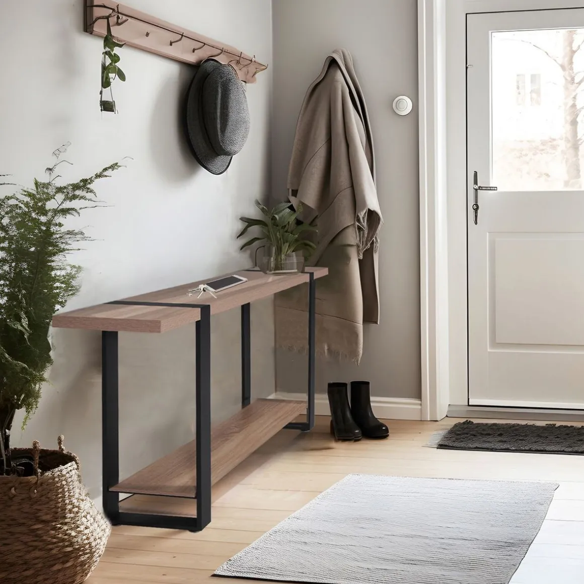 Console L120cm chêne blanchi et métal noir PROVIDENCE