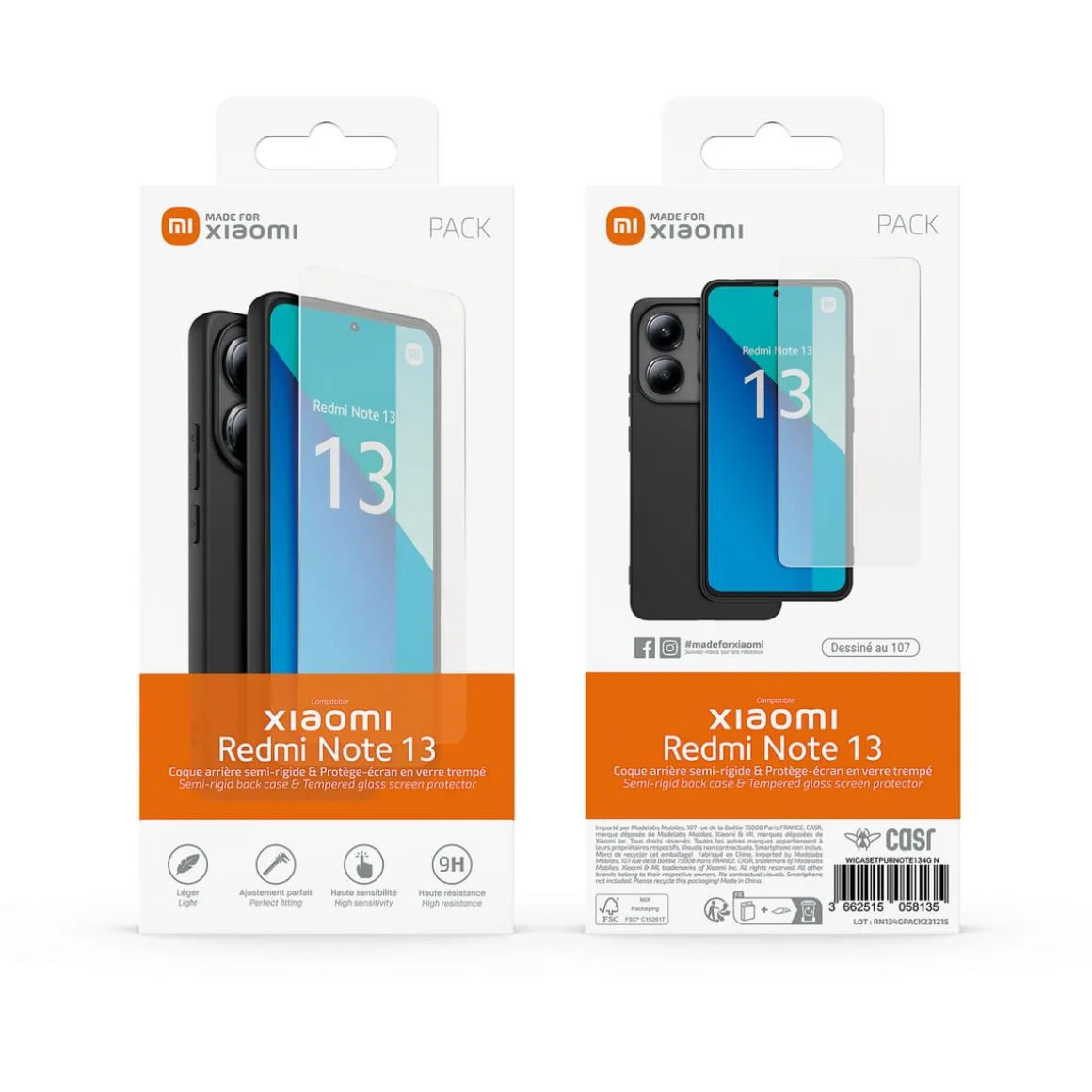 Coque arrière semi-rigide & Protège-écran en verre trempé pour REDMI note 13