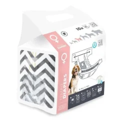 Couches pour chien - M PETS - DIAPERS - Femelle M x10 - Tour de taille 30-42,5 cm - 4-10 kg - Indicateur d'humidité - 12h prote