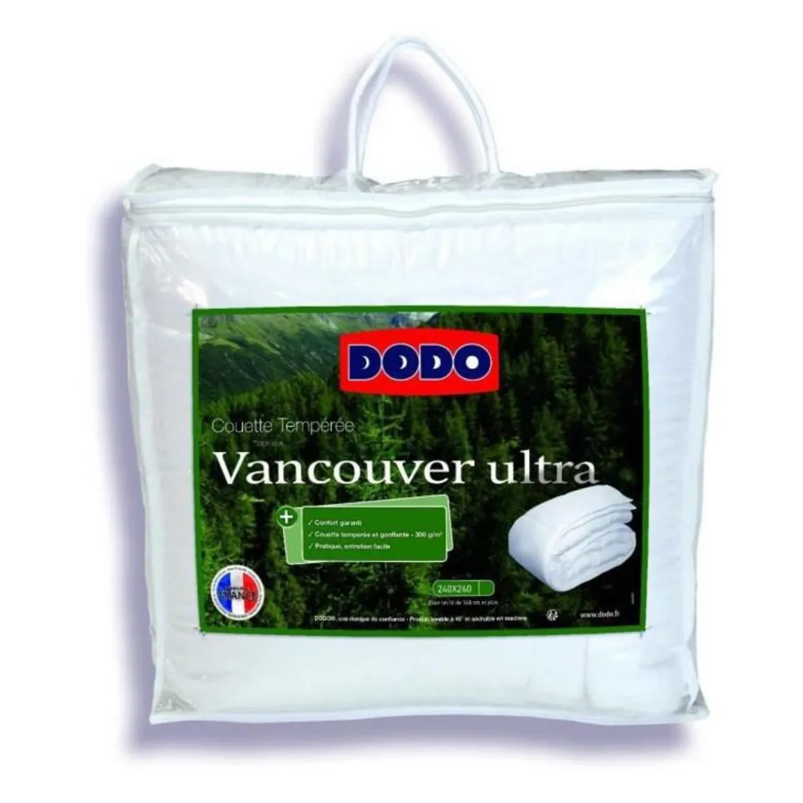 Couette 240 x 260 cm - DODO - Tempérée - 100% fibre polyester - Pour 2 personnes - Blanc