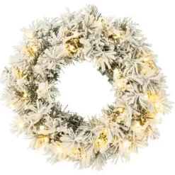 Couronne de Noël Led Enneigée 44cm Vert & Blanc
