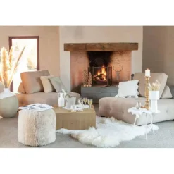 Coussin Carré Déco Floches 45x45cm Blanc