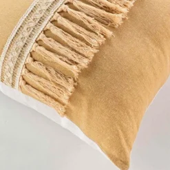 Coussin Déco Franges Janara 45x45cm Ocre