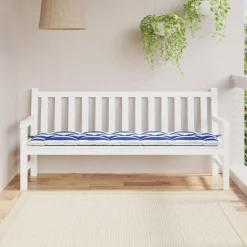 Coussin de banc de jardin rayures bleues et blanches 180x50x7cm
