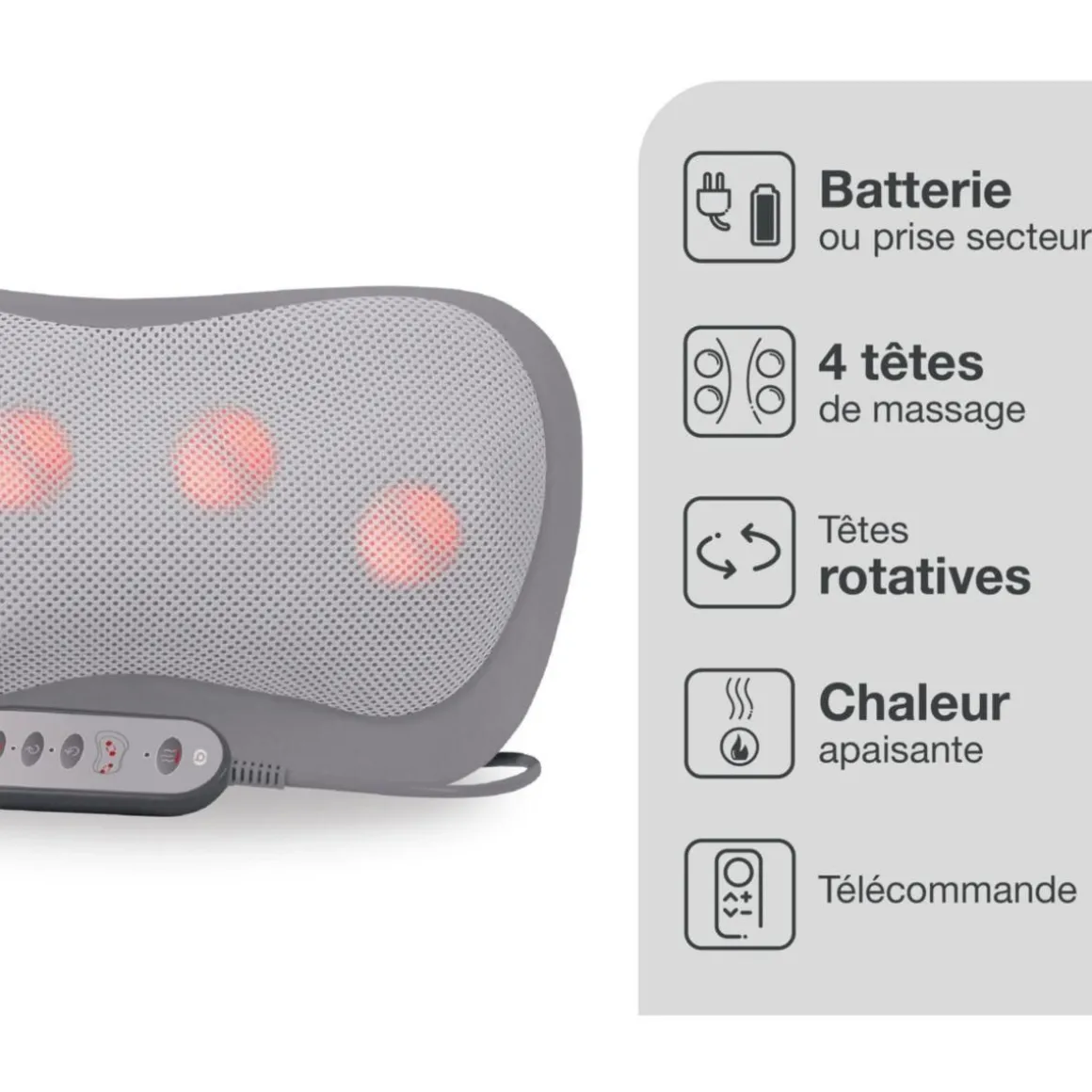 Coussin massant chauffant rechargeable eden