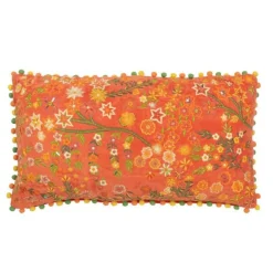 Coussin Velours Design Fleurs Mexican 35x65cm Orange