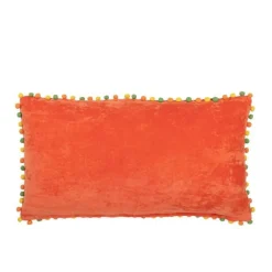 Coussin Velours Design Fleurs Mexican 35x65cm Orange
