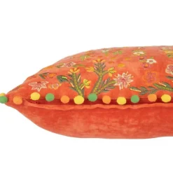 Coussin Velours Design Fleurs Mexican 35x65cm Orange