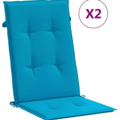 Coussins de chaise de jardin a dossier haut lot de 2 bleu tissu
