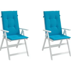 Coussins de chaise de jardin a dossier haut lot de 2 bleu tissu