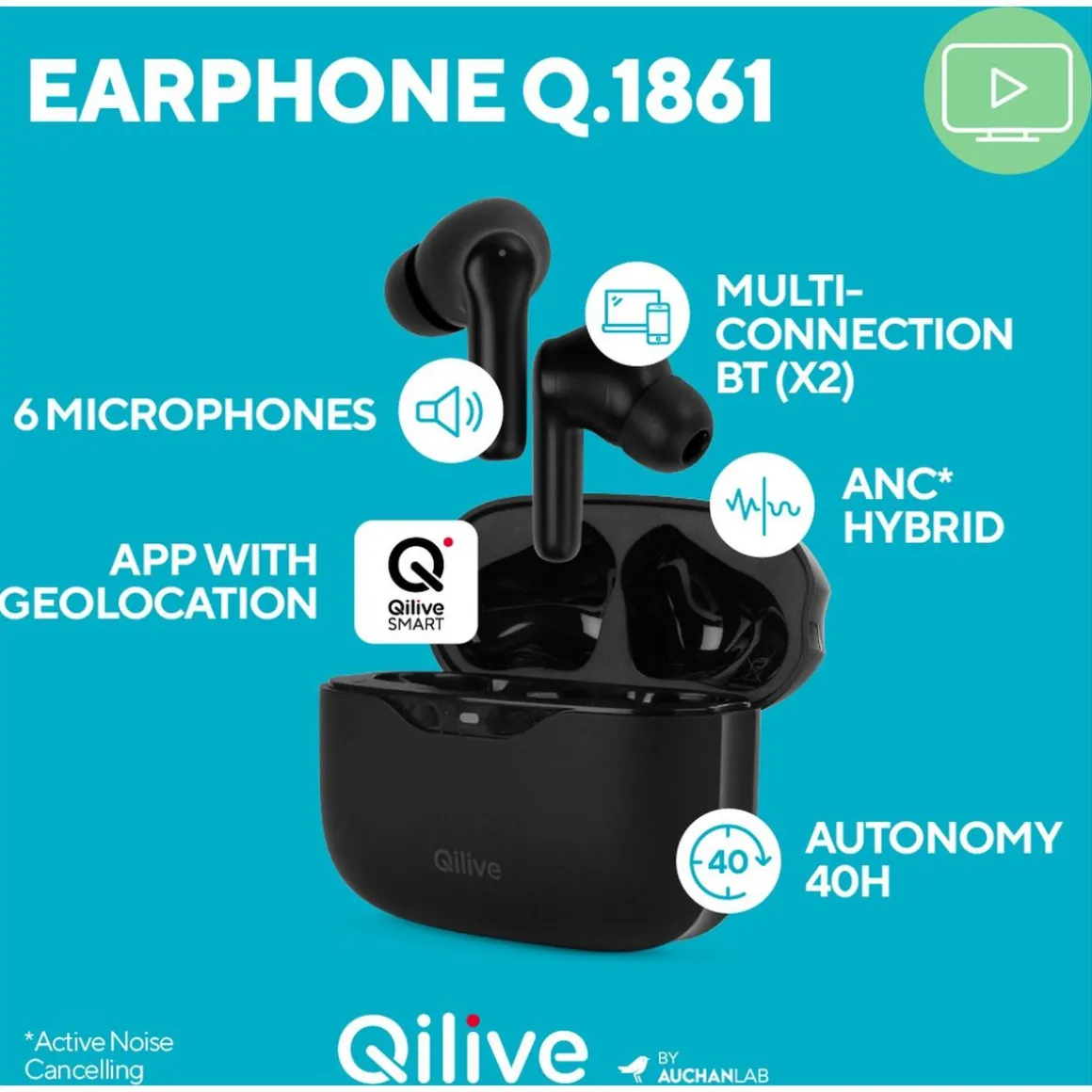 Écouteurs TWS ANC Q1861 - Noir