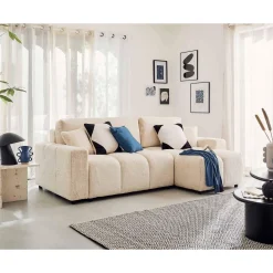 Crocus - canapé d'angle réversible - 4 places - convertible avec coffre - en fausse fourrure