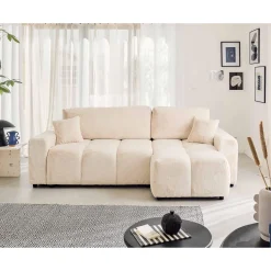 Crocus - canapé d'angle réversible - 4 places - convertible avec coffre - en fausse fourrure