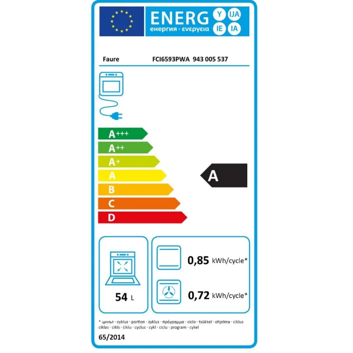 Cuisinière induction 54l 3 feux blanc - FCI6593PWA