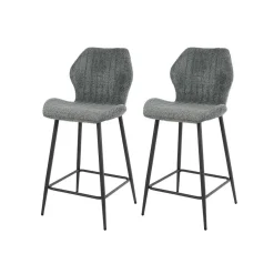 Dahi - lot de 2 tabourets de bar - support lombaire - en tissu bouclette gris