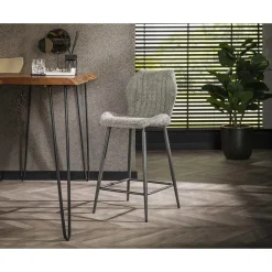 Dahi - lot de 2 tabourets de bar - support lombaire - en tissu bouclette gris