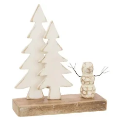 Décoration en Bois Bonhomme de neige 30cm Blanc