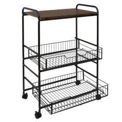 Desserte à roulettes en métal et MDF - Noir