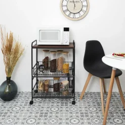 Desserte à roulettes en métal et MDF - Noir