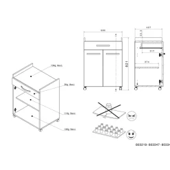Desserte de cuisine avec roulettes 2 portes 1 tiroir L60cm ZAK