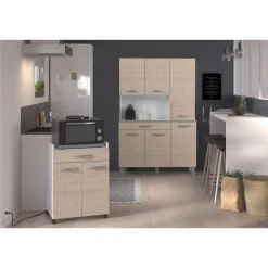 Desserte de cuisine avec roulettes 2 portes 1 tiroir L60cm ZAK