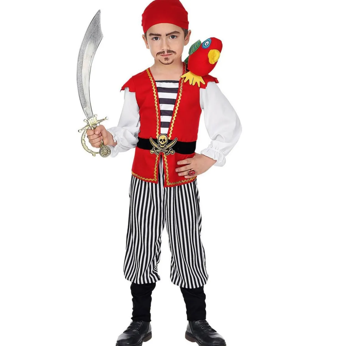 Déguisement Pirate rouge et noir avec perroquet - Enfant - 2/4 ans (86 à 104 cm)